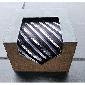 NWT‎ Croft & Barrow Traditional Mens Black Paris Stripe Neck Tie Gray White